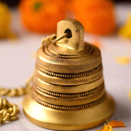Brass Wall Hanging Temple Bell – Handcrafted Traditional Decor (21.8 Inch)
