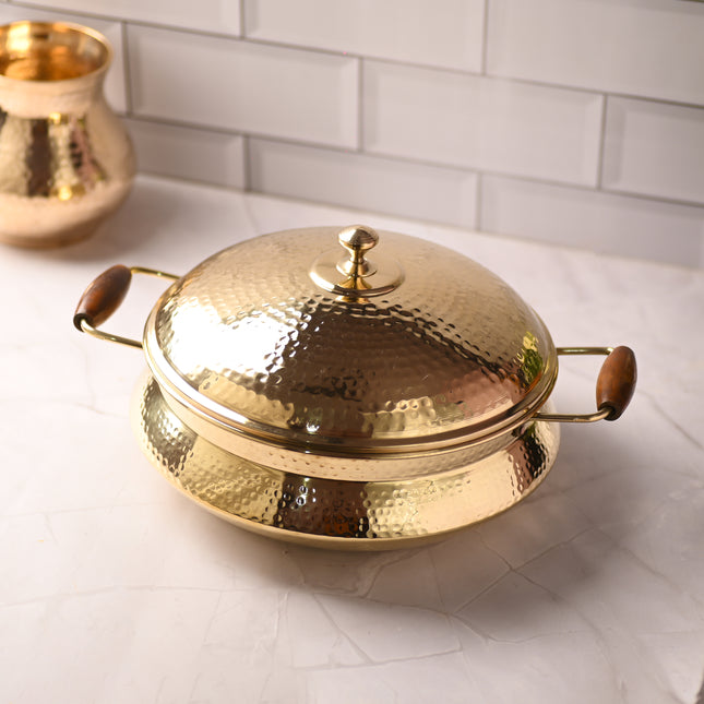 Brass Hammered Handi With Lid – Premium Indian Brassware (6.5 Inch)