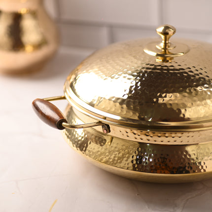 Brass Hammered Handi With Lid – Premium Indian Brassware (6.5 Inch)