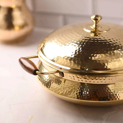 Brass Hammered Handi With Lid – Premium Indian Brassware (6.5 Inch)