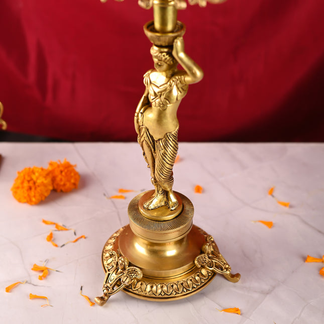 Brass Seven Petal Candle Holder Stand – Elegant Handmade Brass Decor (24.8 inches)
