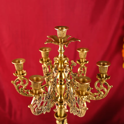 Brass Seven Petal Candle Holder Stand – Elegant Handmade Brass Decor (24.8 inches)