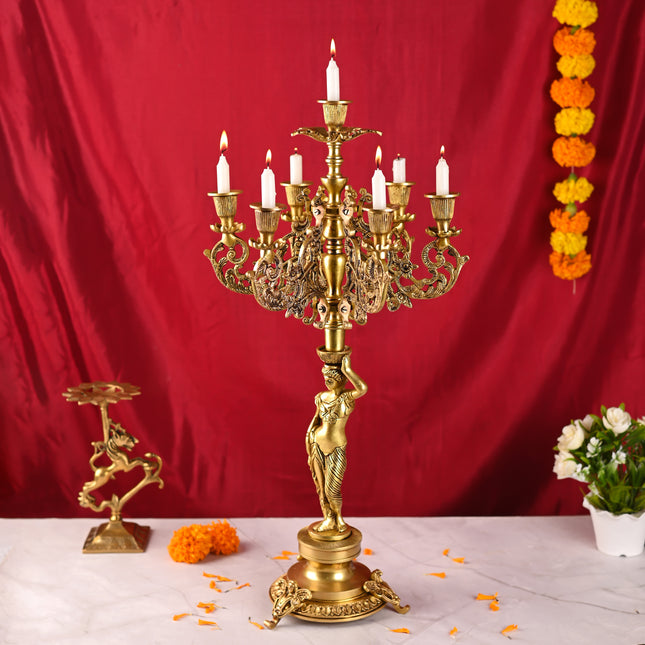 Brass Seven Petal Candle Holder Stand – Elegant Handmade Brass Decor (24.8 inches)