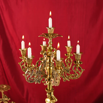 Brass Seven Petal Candle Holder Stand – Elegant Handmade Brass Decor (24.8 inches)