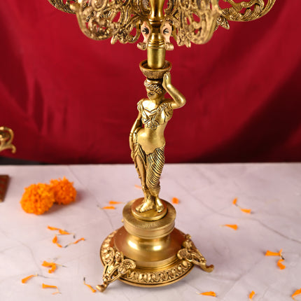 Brass Seven Petal Candle Holder Stand – Elegant Handmade Brass Decor (24.8 inches)