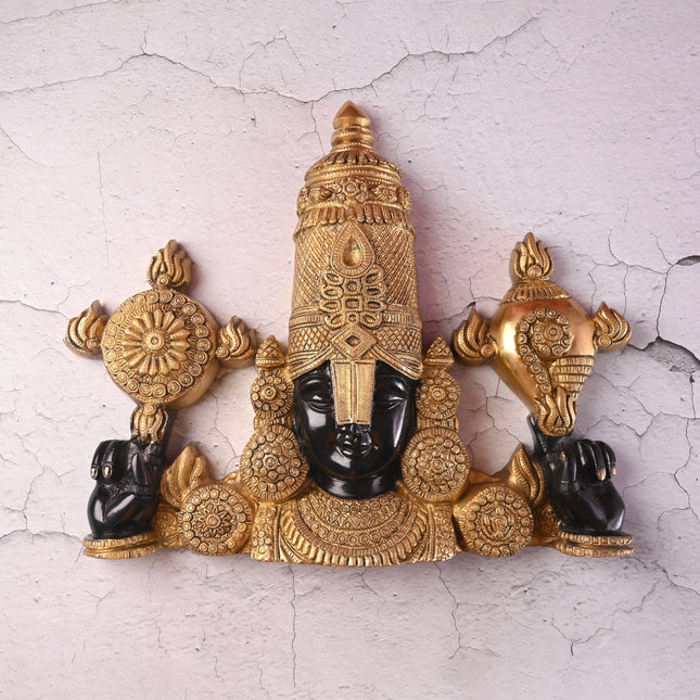 Brass Tirupati Balaji Wall Hanging – Handmade Venkateshwar Decor (14.8 Inch)