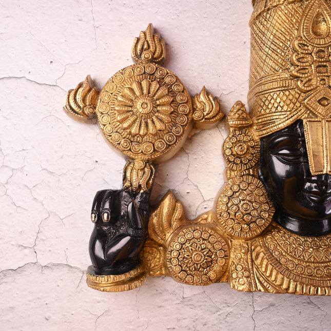 Brass Tirupati Balaji Wall Hanging – Handmade Venkateshwar Decor (14.8 Inch)