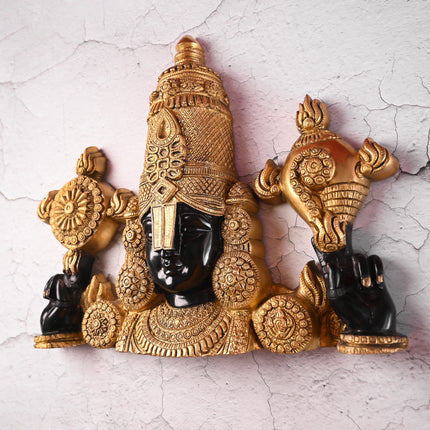 Brass Tirupati Balaji Wall Hanging – Handmade Venkateshwar Decor (14.8 Inch)
