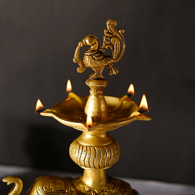 Brass Peacock Diya On Elephant (11.1 Inch)