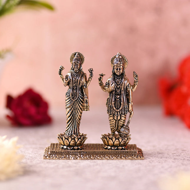 Brass Lord Vishnu And Lakshmi Standing Idol (3.2 Inch)