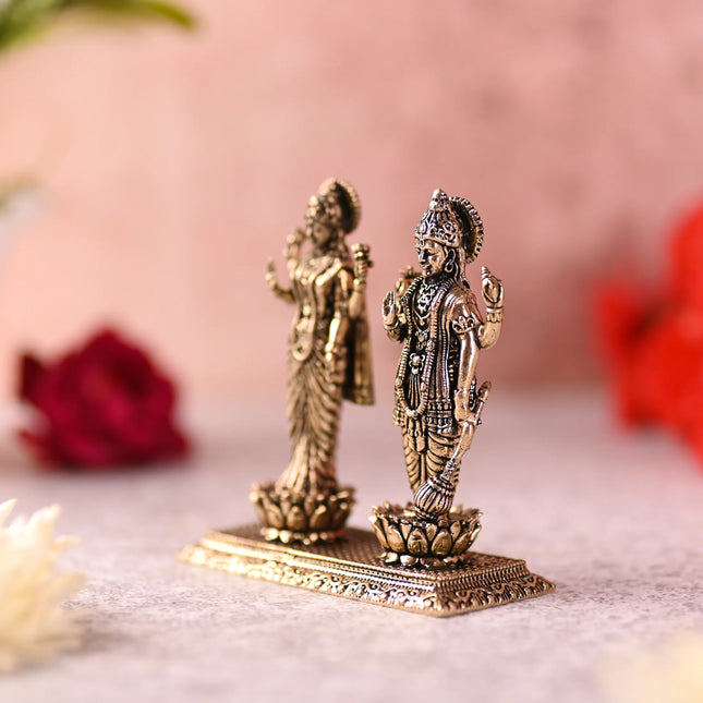 Brass Lord Vishnu And Lakshmi Standing Idol (3.2 Inch)