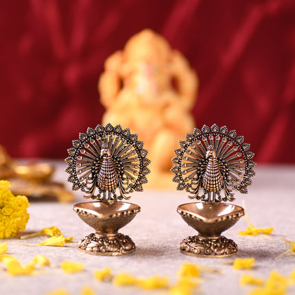 Brass Peacock Diya Pair (3 Inch)