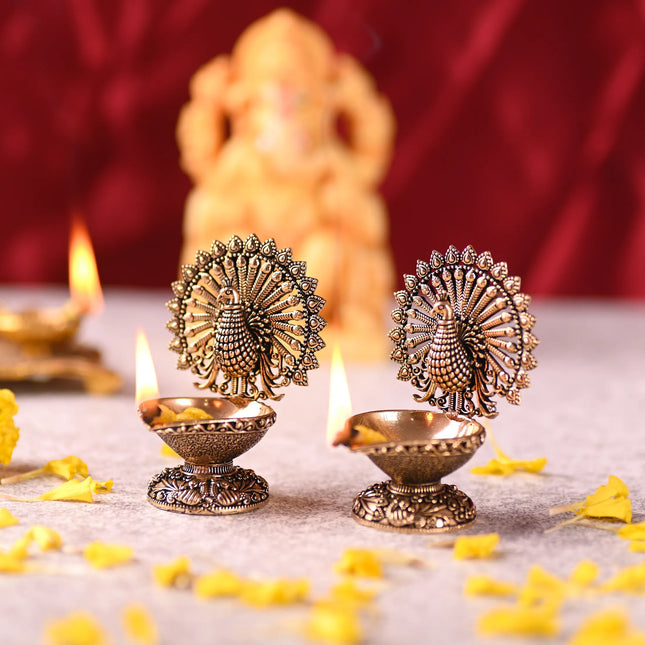 Brass Peacock Diya Pair (3 Inch)