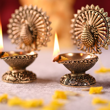 Brass Peacock Diya Pair (3 Inch)