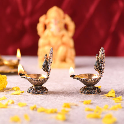 Brass Peacock Diya Pair (3 Inch)