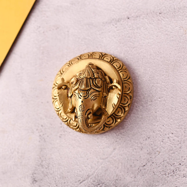 Brass Ganesha Face Wall Hanging (3 Inch)