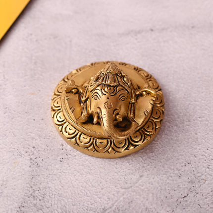 Brass Ganesha Face Wall Hanging (3 Inch)