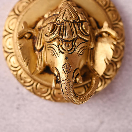Brass Ganesha Face Wall Hanging (3 Inch)
