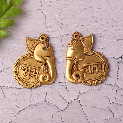 Brass Elephant Shubh Labh Wall Hanging Set (4 Inch)