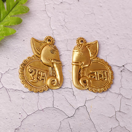 Brass Elephant Shubh Labh Wall Hanging Set (4 Inch)