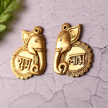 Brass Elephant Shubh Labh Wall Hanging Set (4 Inch)