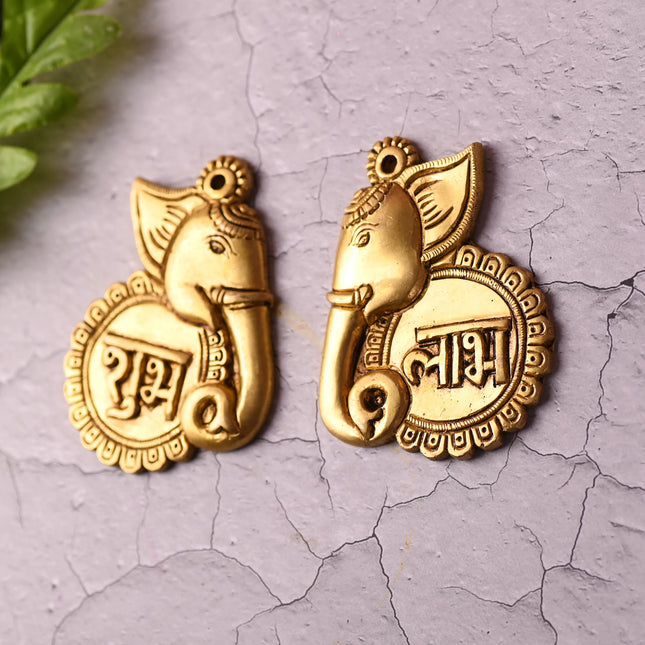 Brass Elephant Shubh Labh Wall Hanging Set (4 Inch)