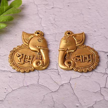 Brass Elephant Shubh Labh Wall Hanging Set (4 Inch)