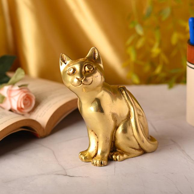 Brass Cat Sitting Statue (5.3 Inch)