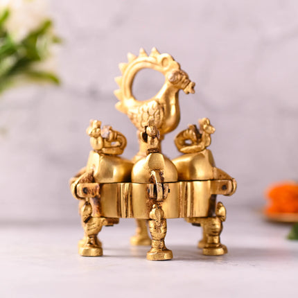 Brass Peacock Kumkum Box (4.7 Inch)