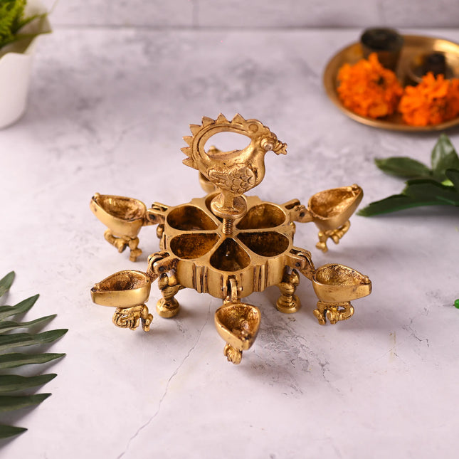 Brass Peacock Kumkum Box (4.7 Inch)