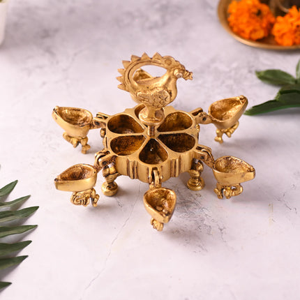 Brass Peacock Kumkum Box (4.7 Inch)