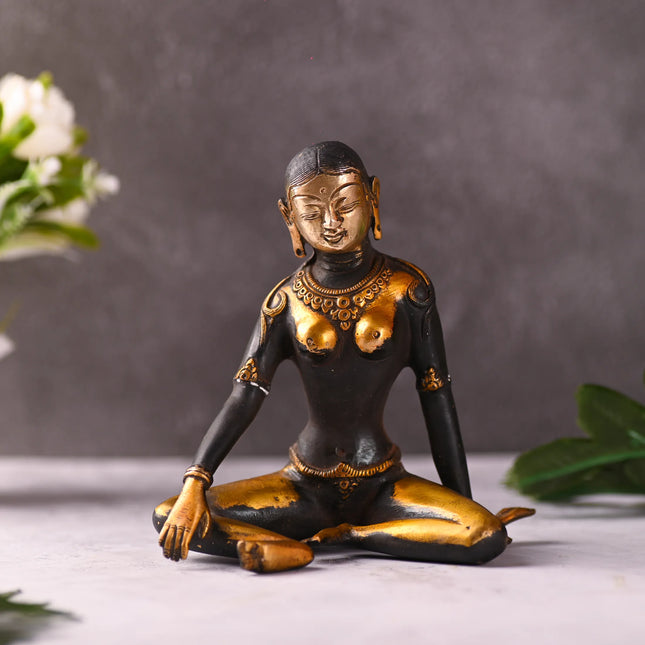 Brass Seated Buddhist Deity Tara Statue (6 Inch)