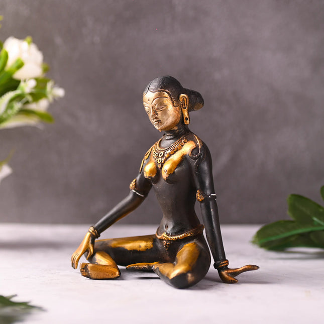 Brass Seated Buddhist Deity Tara Statue (6 Inch)