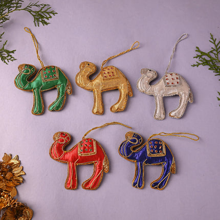 Embroidered Decorative Camel Christmas Tree Hanging Set (3.5 Inch)