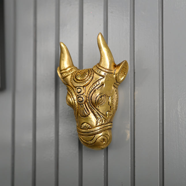 Brass Nandi Face Wall Hanging (5 Inch)