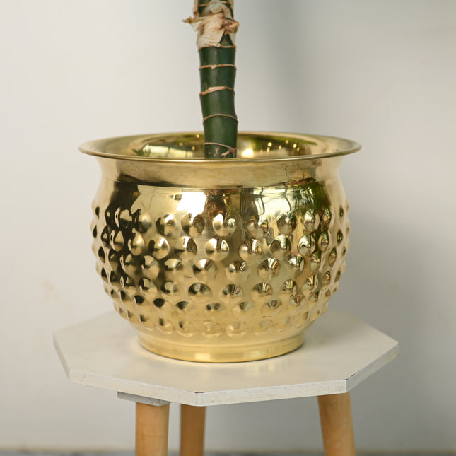 Brass Hammered Bucket Planter Pot (7.3 Inch)