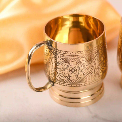 Brass Handcrafted Glass/Cup Pair with Handle