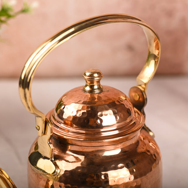 Copper Hammered Tea Kettle Pot – Traditional Indian Drinkware (5.4 Inch)