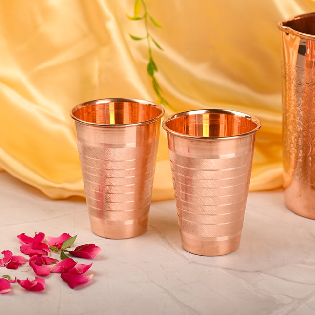 Copper Hammered Glass Pair – Traditional Indian Drinkware (4.5 Inch)