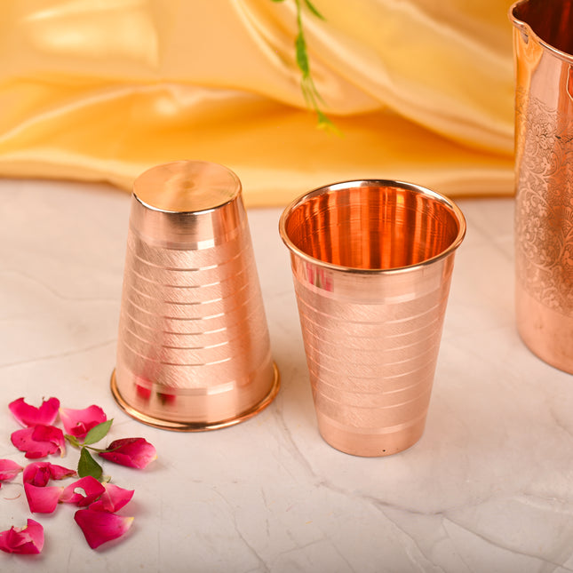 Copper Hammered Glass Pair – Traditional Indian Drinkware (4.5 Inch)