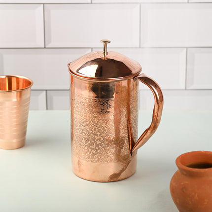 Copper Water Jug with Lid – Traditional Indian Drinkware (8.8 Inch)