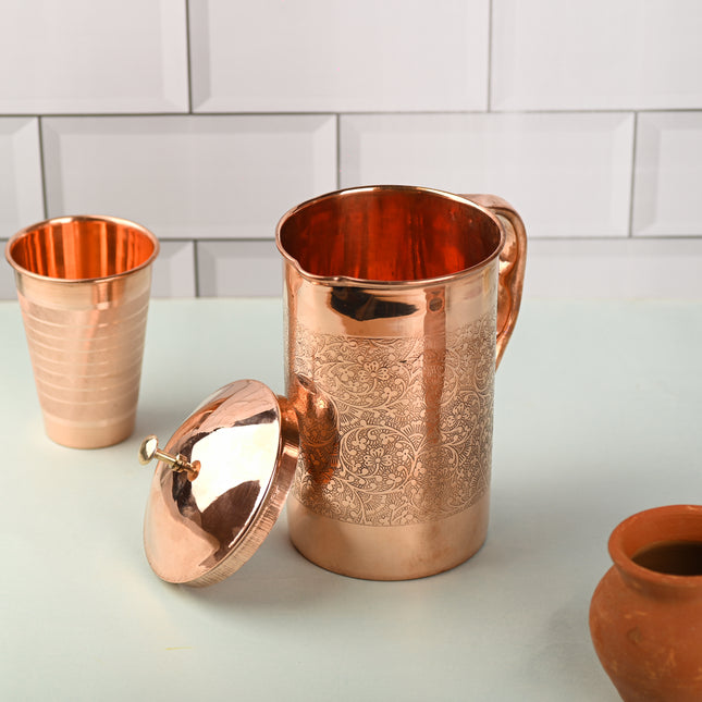 Copper Water Jug with Lid – Traditional Indian Drinkware (8.8 Inch)