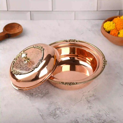Copper Serving Pot with Lid & Handle – Traditional Indian Premium (5.5 Inch)