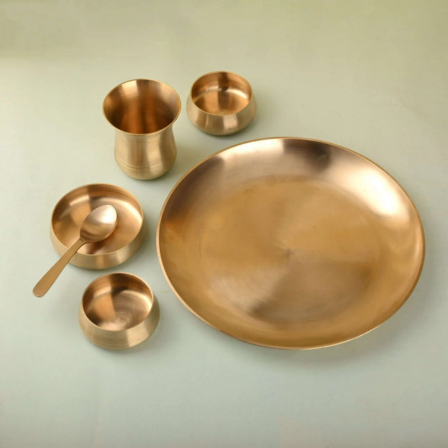 Brass Matt Thali/Dinner Set – Traditional Indian Brassware (1.55 Kg)
