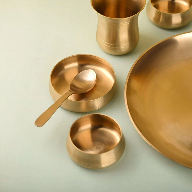 Brass Matt Thali/Dinner Set – Traditional Indian Brassware (1.55 Kg)