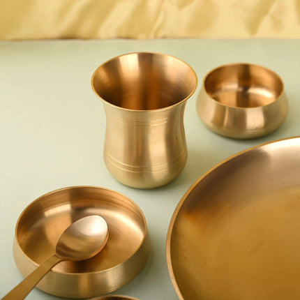 Brass Matt Thali/Dinner Set – Traditional Indian Brassware (1.55 Kg)