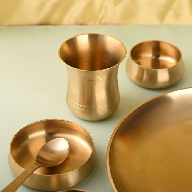 Brass Matt Thali/Dinner Set – Traditional Indian Brassware (1.55 Kg)