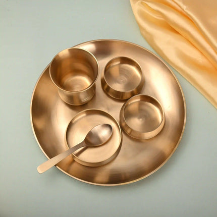 Brass Matt Thali/Dinner Set – Traditional Indian Brassware (1.55 Kg)
