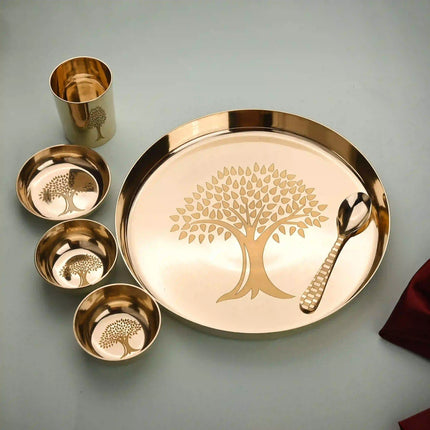 Pure Kansa/Bronze Thali/Dinner Set with Tree Design (1.7Kg)