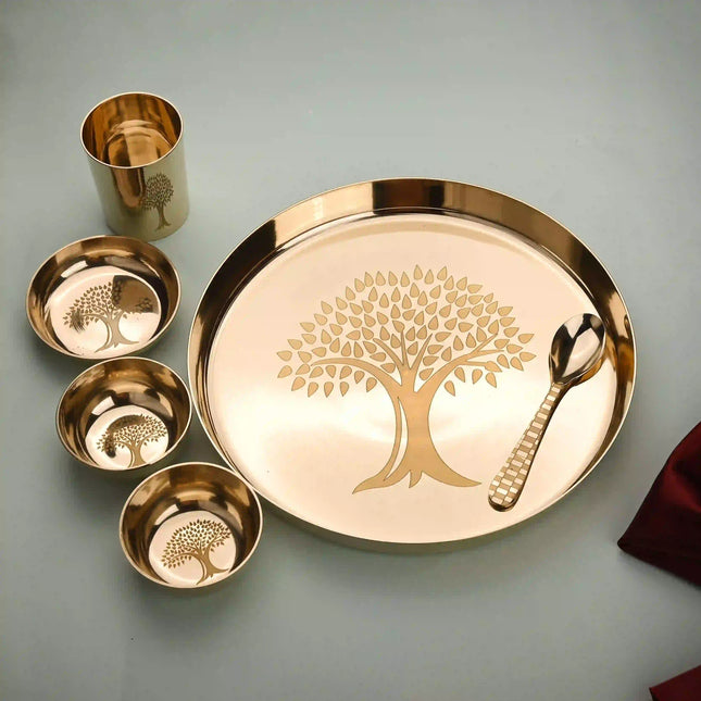 Pure Kansa/Bronze Thali/Dinner Set with Tree Design (1.7Kg)